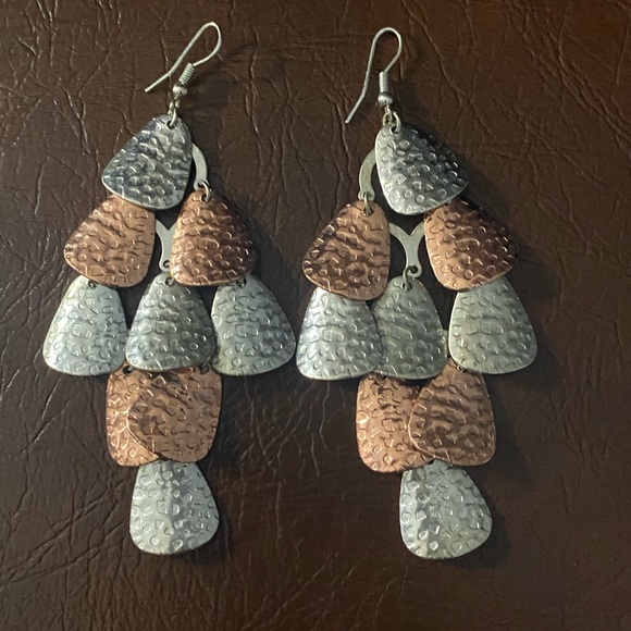 Silver and Rose Gold Tone Chandelier Earrings - Picture 1 of 4